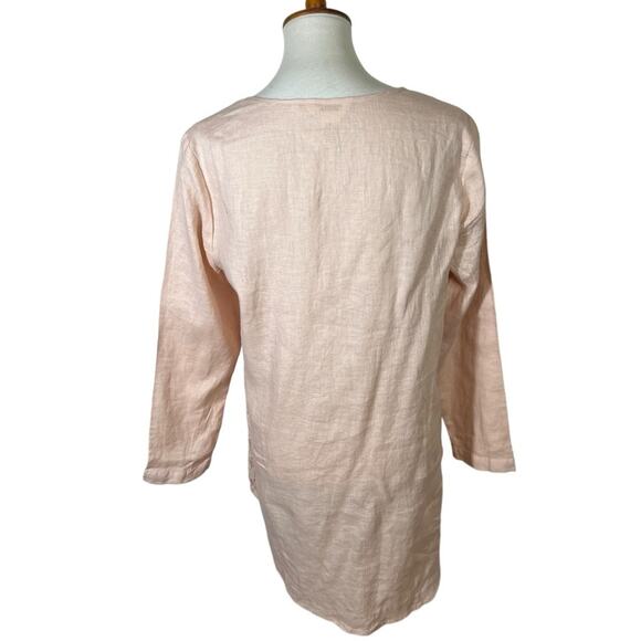 Sundance Pale Pink Linen Tunic with Lace and Shark bite Hi-Lo Detail Size L - Picture 10 of 11